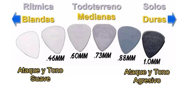 durezas de las púas de guitarra